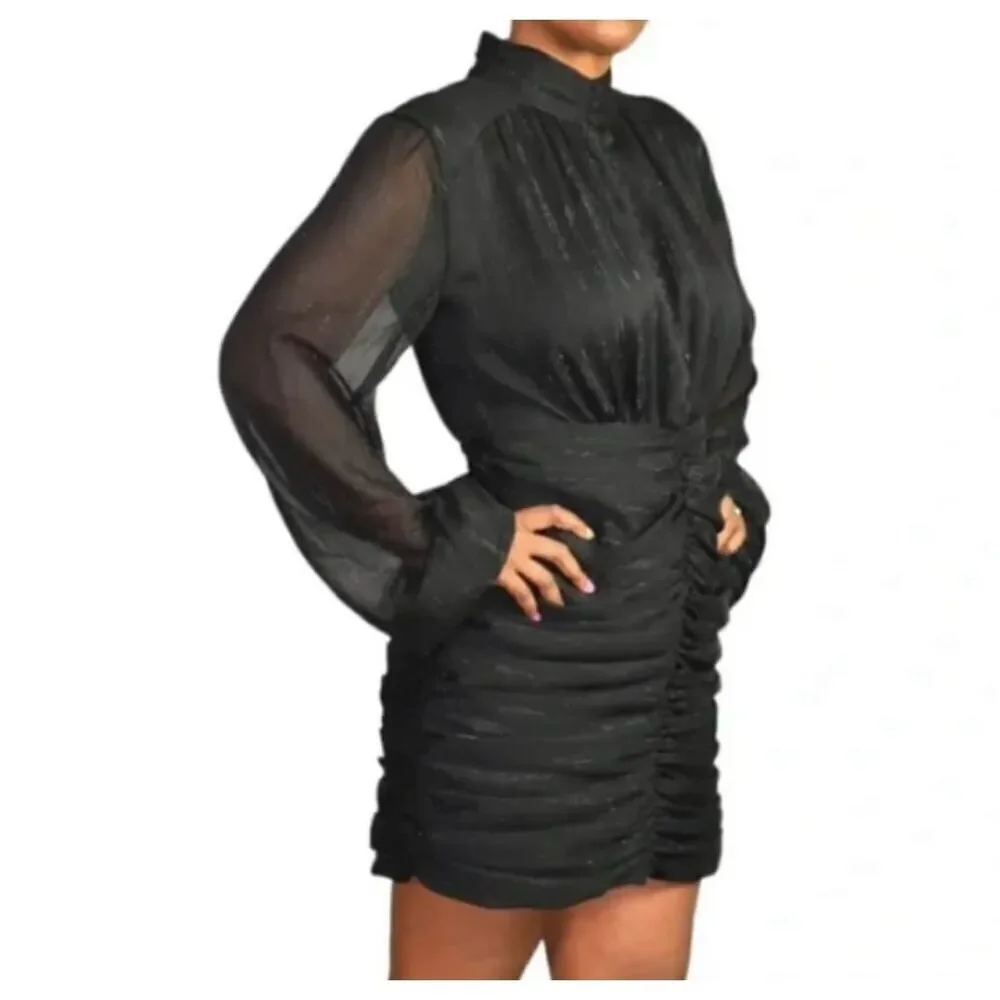 ✨House of Harlow Ruched Sheer Lurex Metallic Mini Sz 2 Dress✨